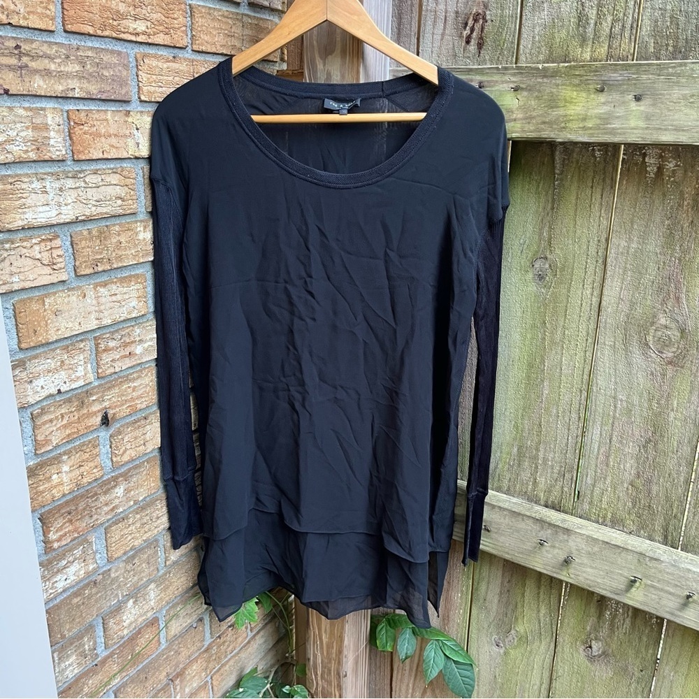 Rag & Bone Silk Black Long Sleeve High Low Women's Long Sleeve Blouse